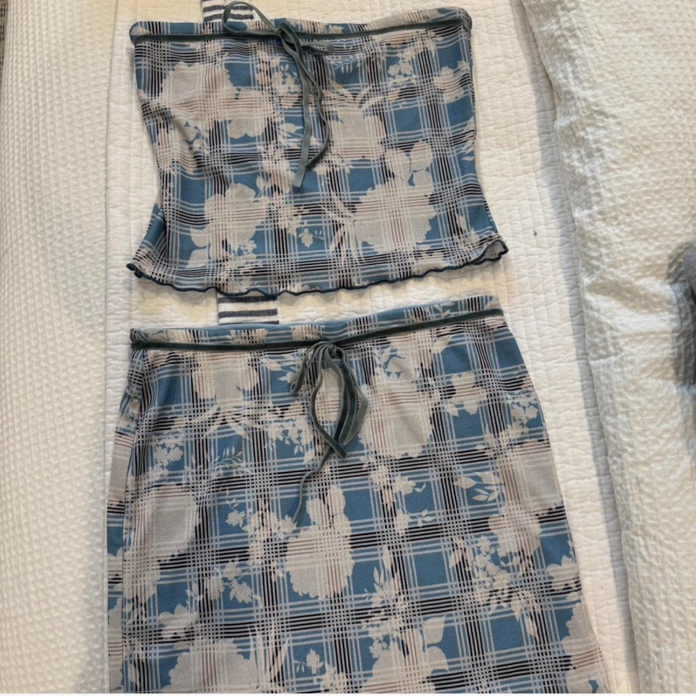 Tiger Mist Blue and White Plaid Mini Skirt Set
